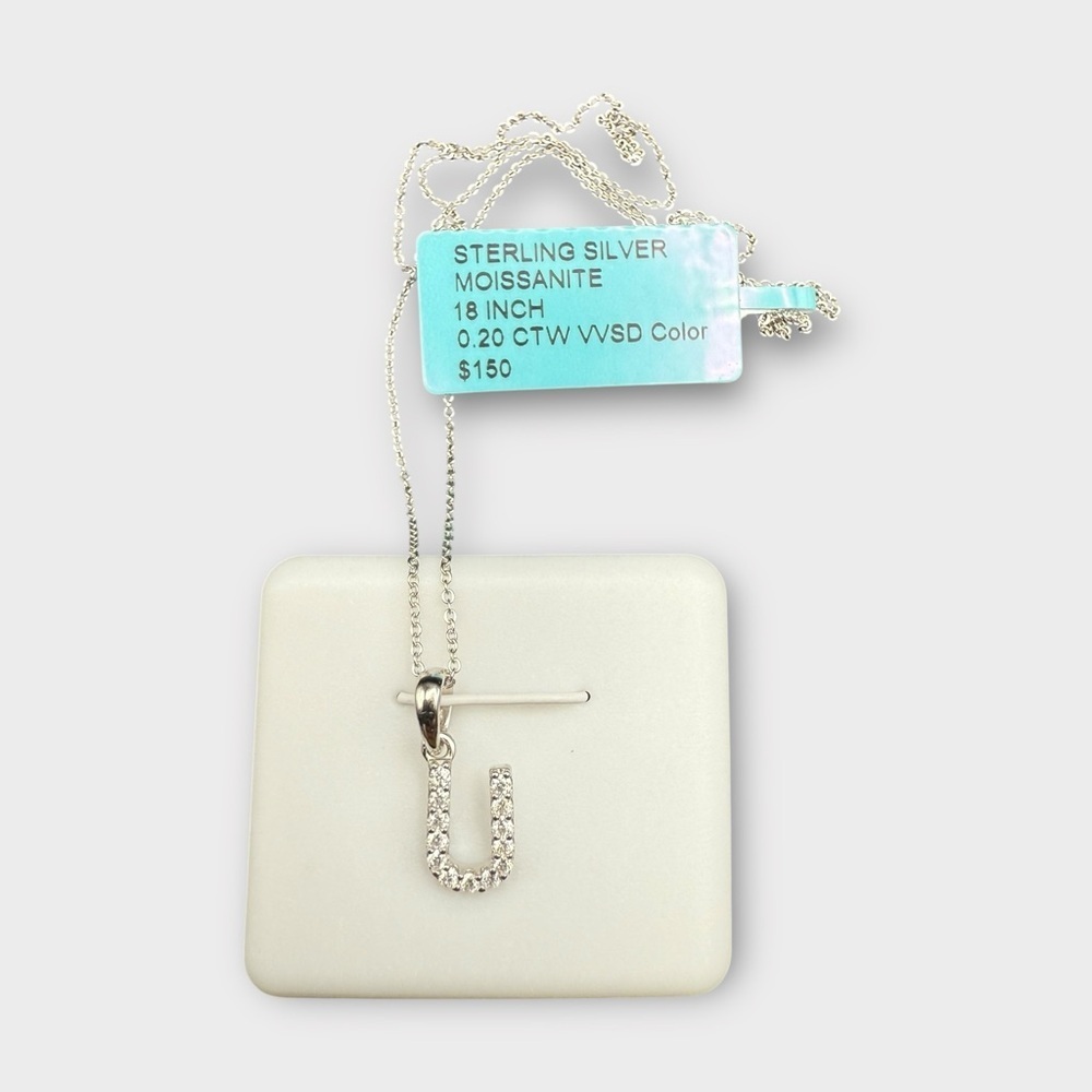 Sterling Silver Mossonaite "U" Pendant Necklace - Picture 2 of 5